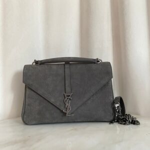 YSL Grey Croco Embossed Nubuck Collage Bag