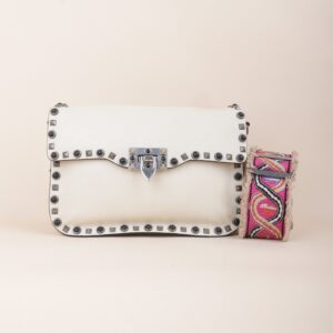 Valentino Ivory Cream Guitar Strap Rolling Rockstud Crossbody Bag