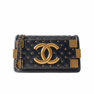 Chanel Black Quilted Horizontal Boy Brick Studded Flap Bag