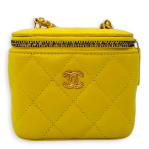 Pearl Crush Mini Yellow Vanity Bag in Lambskin, Gold hardware
