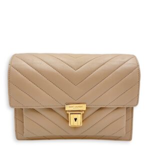 Matelassé Medium Beige Crossbody Bag in Calfskin, Gold hardware