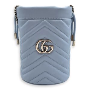 Marmont Bucket Mini Light Blue Bucket Bag in Calfskin, Silver hardware