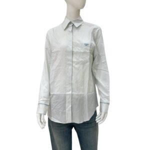 Logo-embroidered Camicia White/Blue Striped Long-Sleeve Shirt in Silk