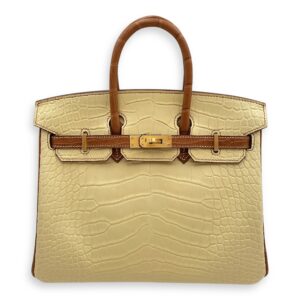 HSS Birkin 25 Vanille/Gold in Matte Alligator, Brushed Gold hardware