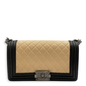 Boy Beige/Black Shoulder Bag in Lambskin, Ruthenium hardware