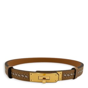 Kelly Bandana 18 Biscuit/Noir/Blanc Belt in Epsom, Gold hardware