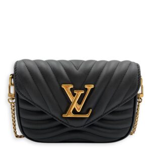 New Wave Multi Pochette Black Crossbody Bag in Calfskin, Gold hardware