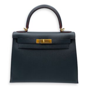Sellier Kelly 28 Blue Indigo in Epsom, Gold hardware