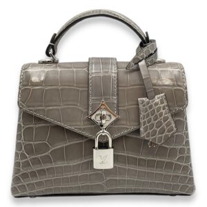 Rose Des Vents Mini Grey Top Handle Bag in Shiny Alligator, Palladium hardware