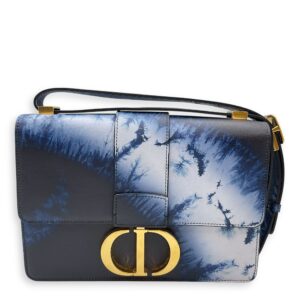 Montaigne Blue Crossbody Bag in Calfskin, Gold hardware
