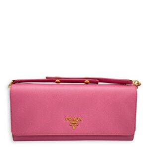 Saffiano Barbie Pink Wallet on Chain , Gold hardware