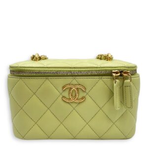 Quilted Green Vanity Case in Lambskin, Gold hardware