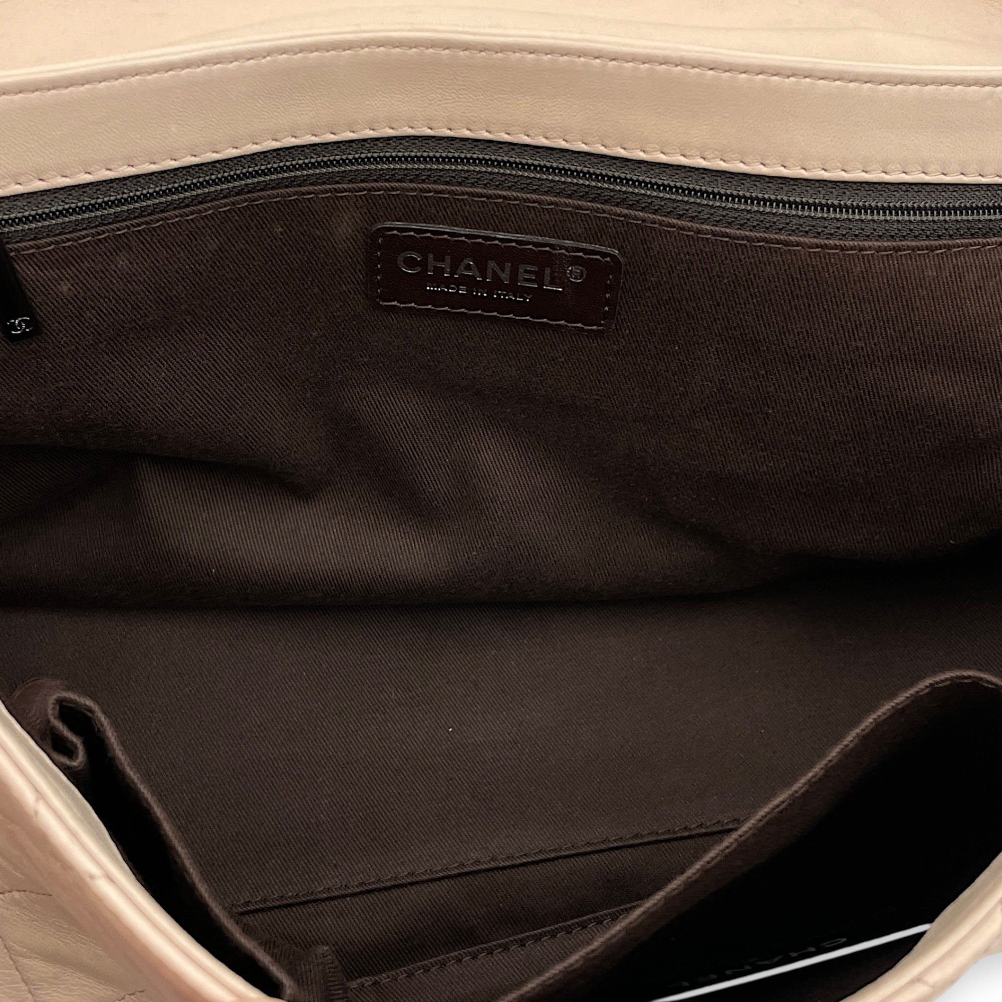 Two Tone Mademoiselle Lock Flap Beige Sholder bag in Lambskin, Silver hardware - Image 7