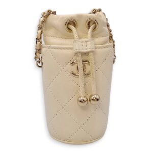 Quilted Bucket Mini White Crossbody Bag in Lambskin, Gold hardware