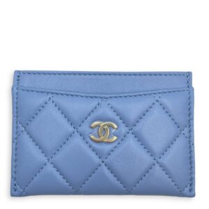 Quilted Blue Card holder in Lambskin, Gold hardware