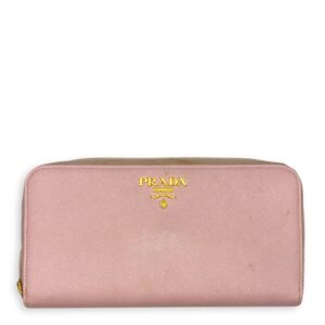 Zippy Long Pale Pink Wallet in Saffiano Leather, Gold hardware