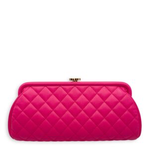 Quilted Timeless Pink Clutch in Lambskin, Gold hardware
