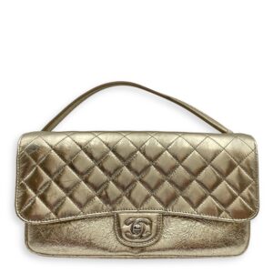 Crinkled Gold Flap Bag in Distressed Leather, Gold hardware