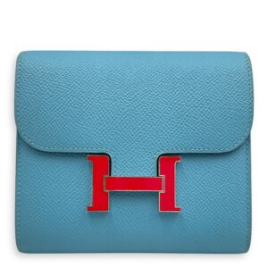 Constance Blue Du Nord Compact Wallet in Epsom, Enamel hardware