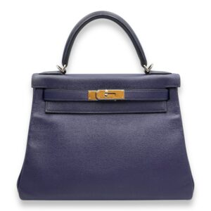 Kelly Verso 28 Blue Encre/Blue Zellige in Evercolor, Palladium hardware