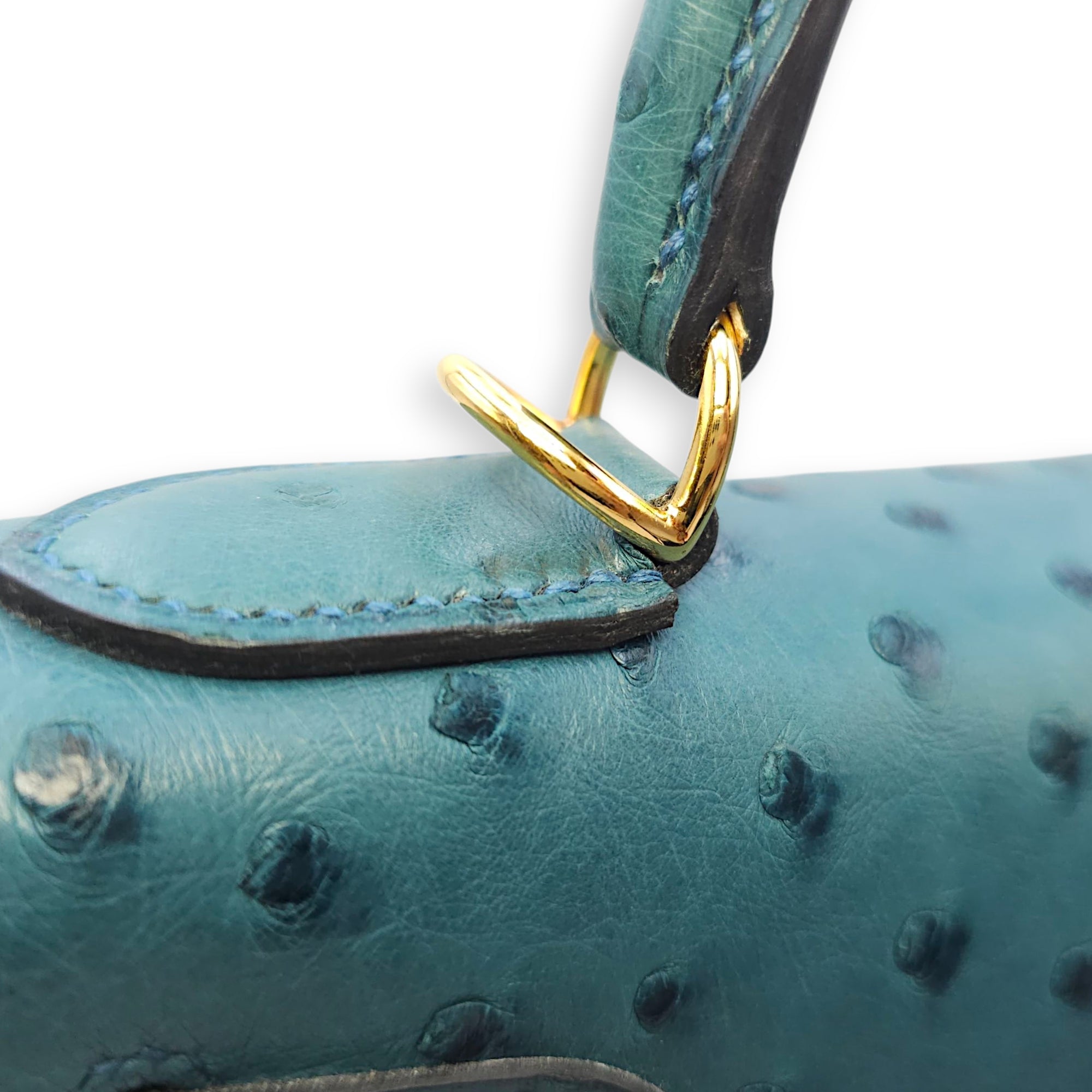 Sellier Kelly 28 Blue Cobalt in Ostrich, Gold hardware - Image 9