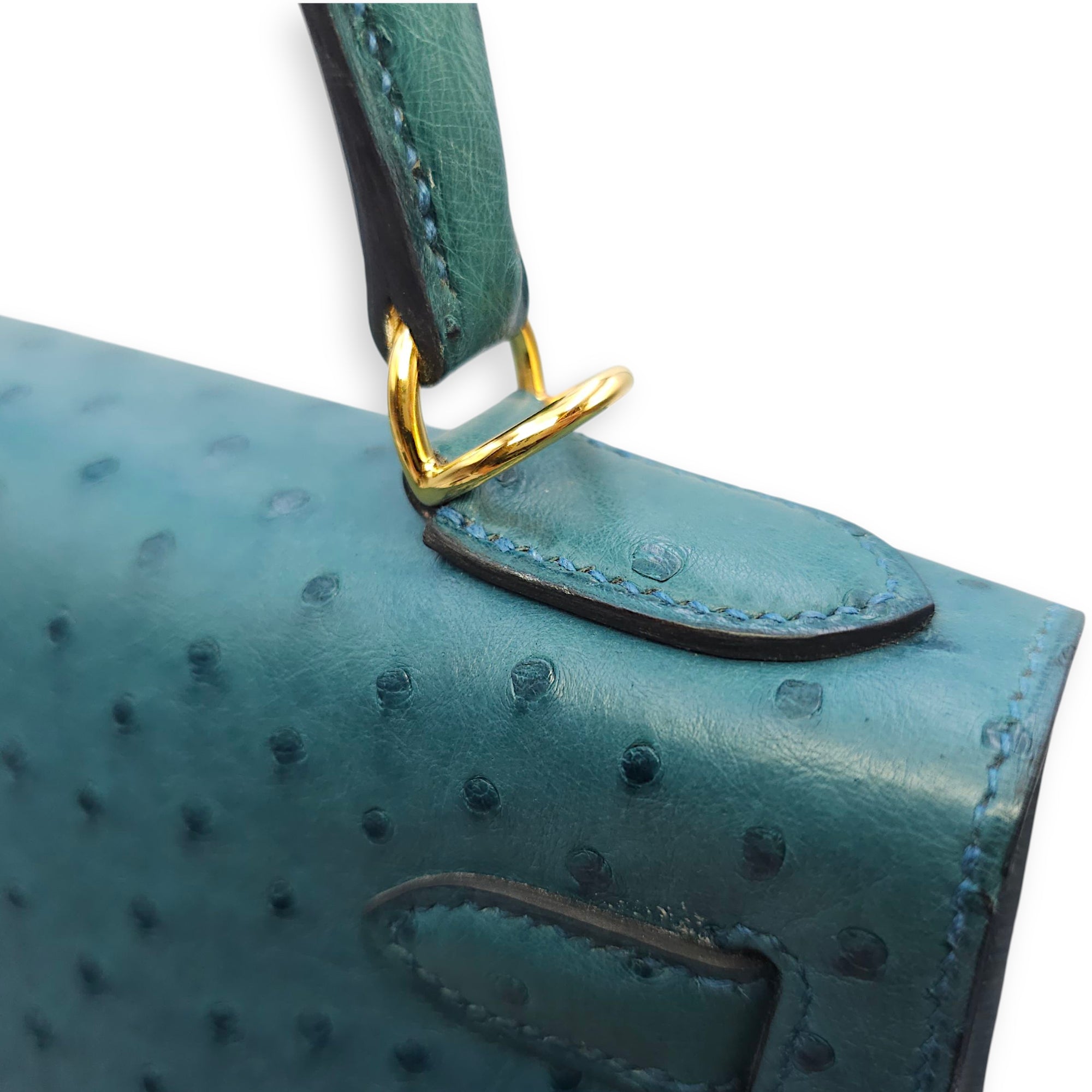 Sellier Kelly 28 Blue Cobalt in Ostrich, Gold hardware - Image 10