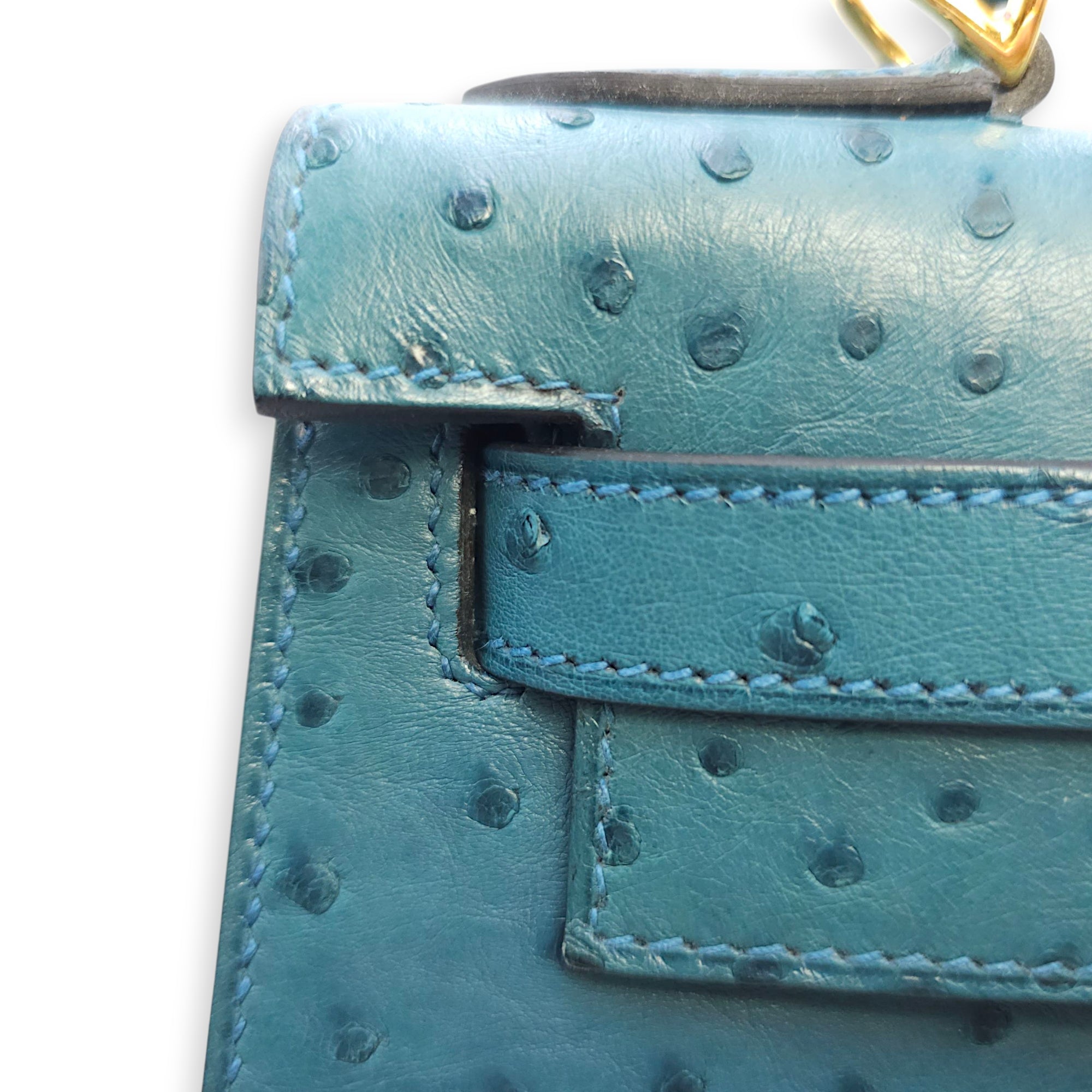 Sellier Kelly 28 Blue Cobalt in Ostrich, Gold hardware - Image 12