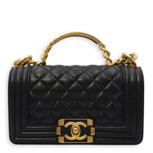 Le Boy Small Black Shoulder Bag in Caviar Leather, Gold hardware