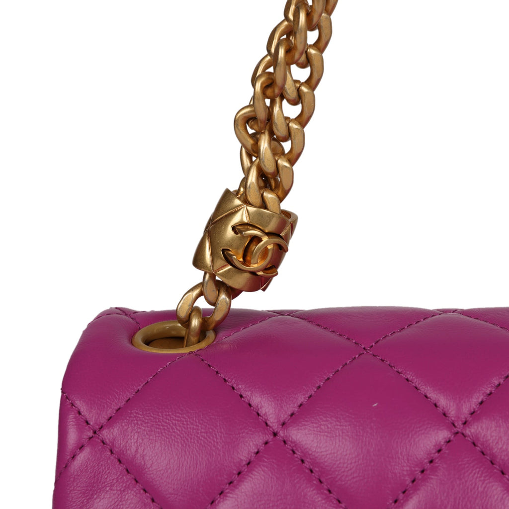 Chanel Small Crush Flap Bag Purple Shiny Aged Calfskin Brushed Gold Hardware - Image 9
