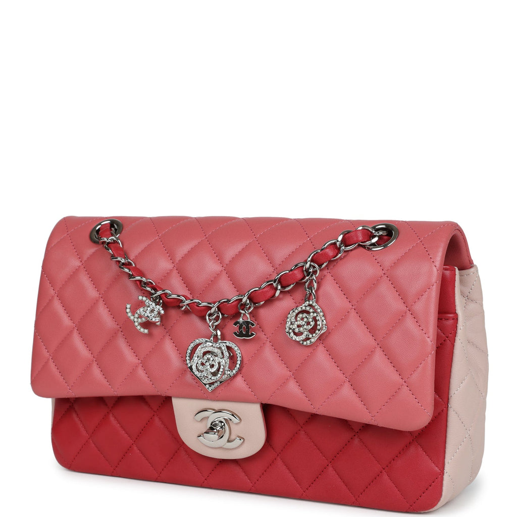 Pre-owned Chanel Medium Valentine Single Flap Bag Tricolored Lambskin Silver Hardware - Image 5