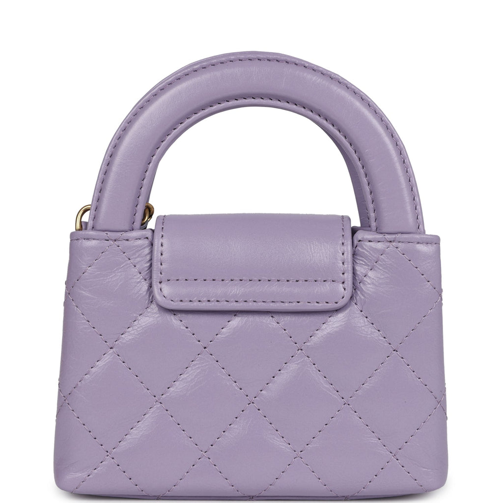 Chanel Nano Kelly Shopper Light Purple Shiny Aged Calfskin Brushed Gold Hardware - Image 5