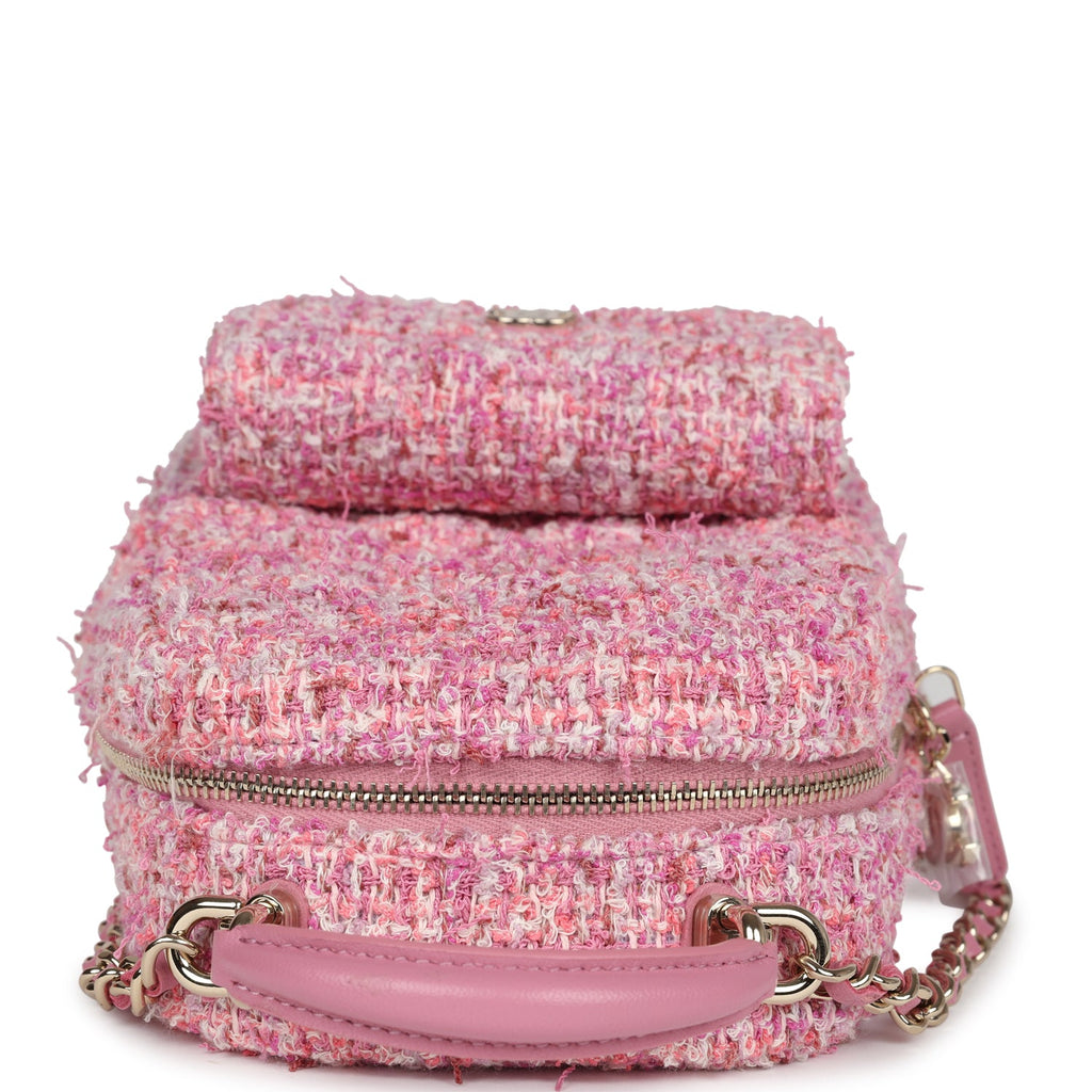 Chanel Mini Phone Holder Backpack with Chain Pink Multicolor Tweed Light Gold Hardware - Image 9