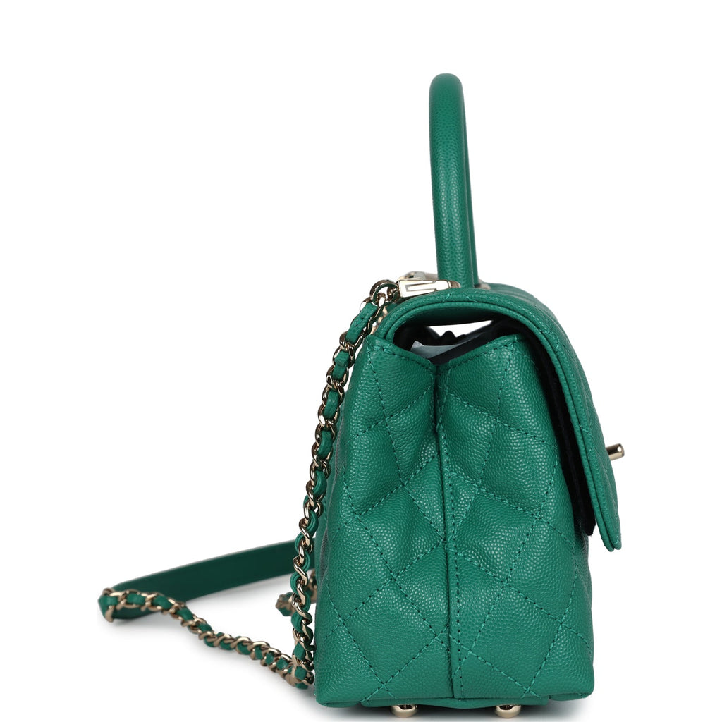 Chanel Small Coco Top Handle Flap Bag Dark Green Caviar Light Gold Hardware - Image 4