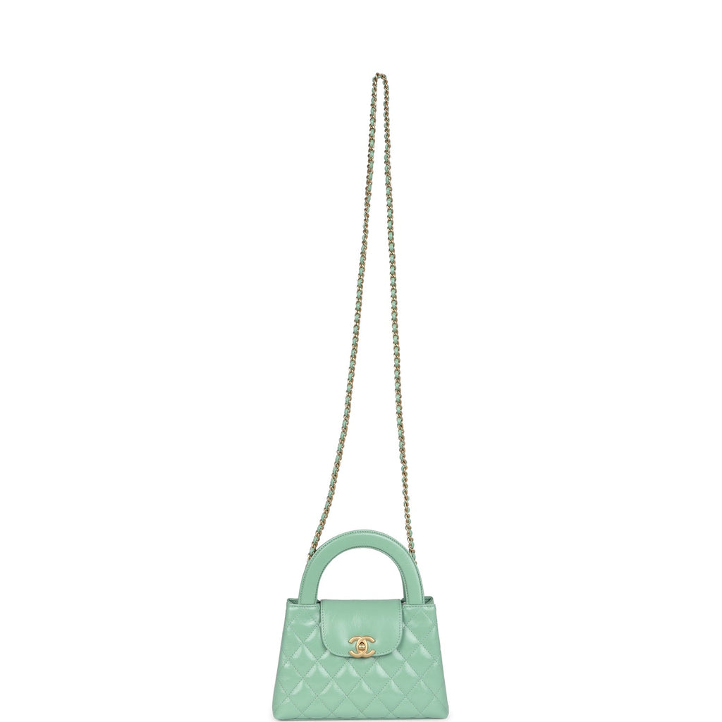 Chanel Small Kelly Shopper Light Green Shiny Aged Calfskin Brushed Gold Hardware - Image 8
