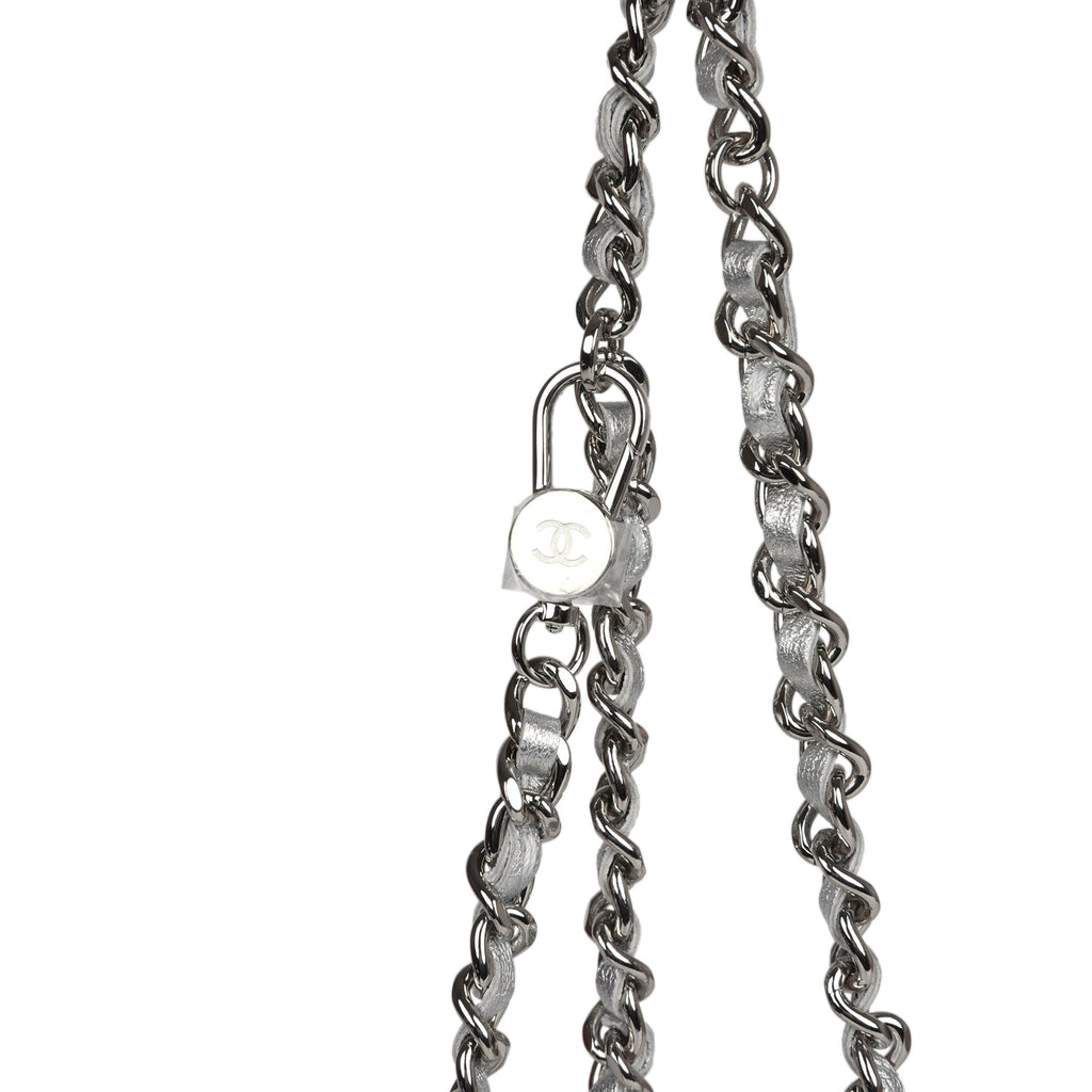 Chanel Crystal CC Walk Of Fame Clutch on Chain Silver Metallic Goatskin Silver Hardware - Image 9
