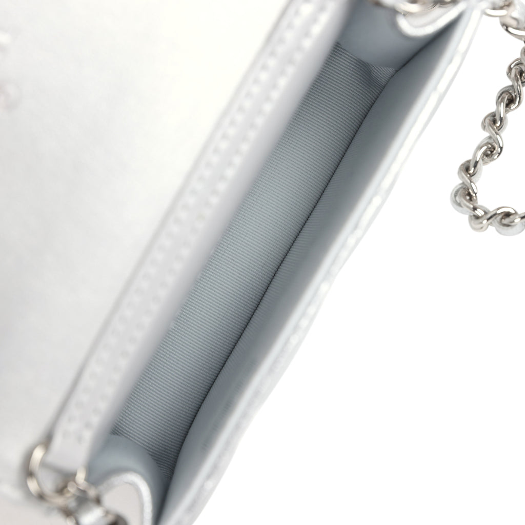 Chanel Crystal CC Walk Of Fame Clutch on Chain Silver Metallic Goatskin Silver Hardware - Image 11