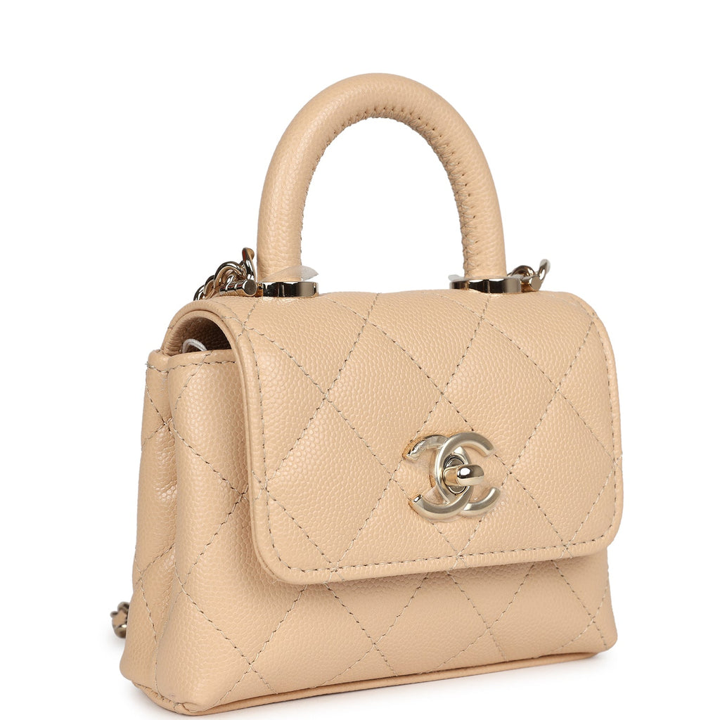 Chanel Nano Coco Top Handle Flap Bag Light Beige Caviar Light Gold Hardware - Image 3