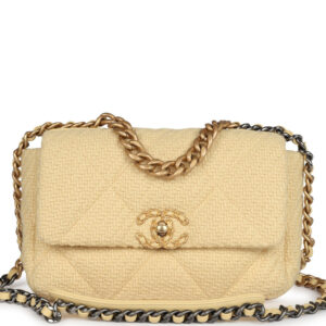 Chanel Medium 19 Flap Bag Light Yellow Wool Mixed Metal Hardware