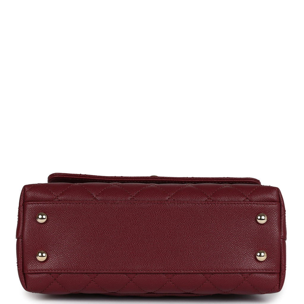 Chanel Small Coco Top Handle Flap Bag Burgundy Caviar Light Gold Hardware - Image 7