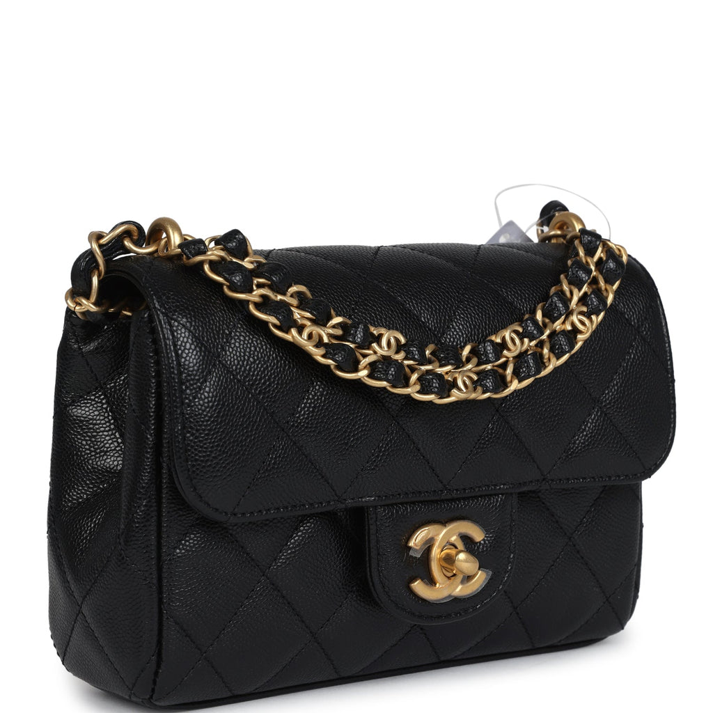 Chanel Mini Top Handle Flap Bag Black Grained Calfskin Brushed Gold Hardware - Image 4