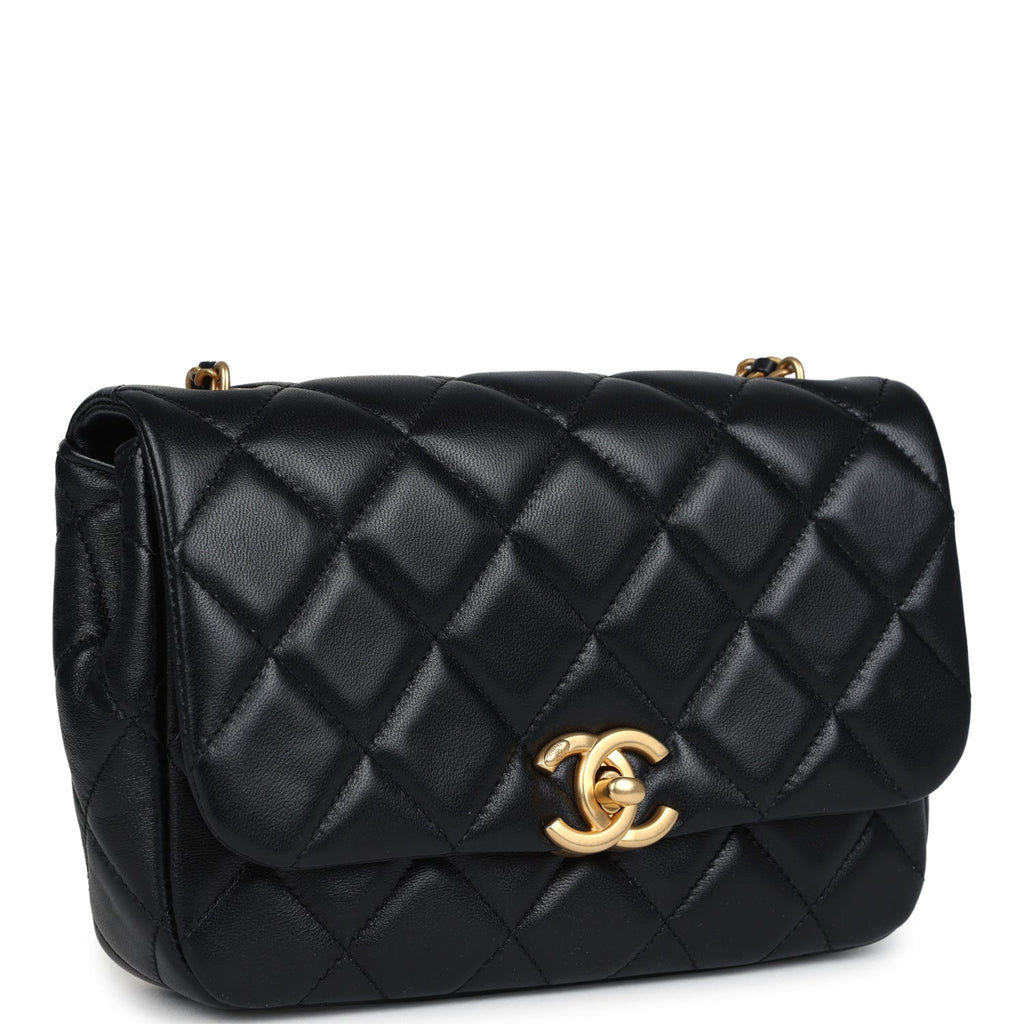 Chanel Mini Pearly Chain Flap Bag Black Lambskin Brushed Gold Hardware - Image 3