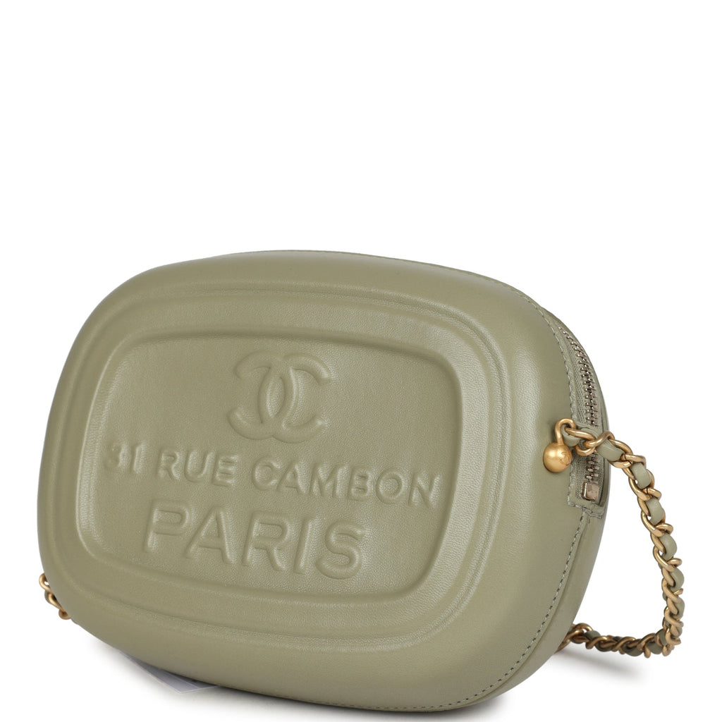 Chanel Mini "Savon De Marseille" Camera Case Bag Khaki Shiny Lambskin Brushed Gold Hardware - Image 6