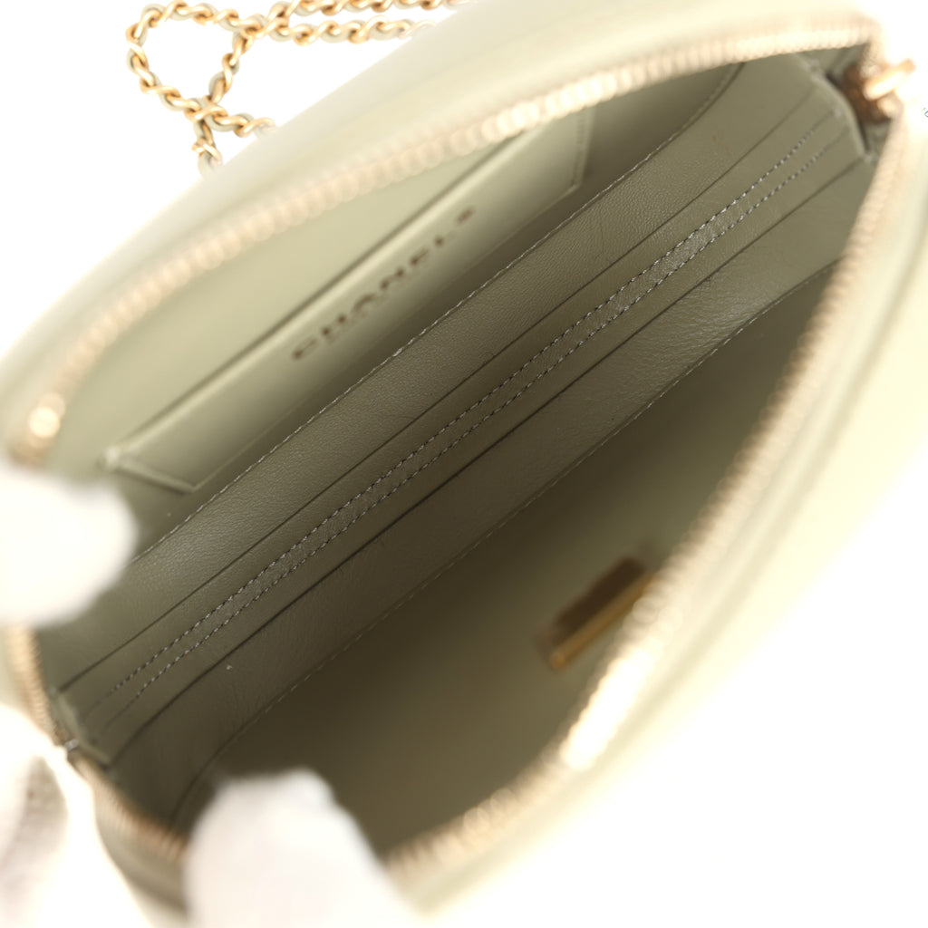 Chanel Mini "Savon De Marseille" Camera Case Bag Khaki Shiny Lambskin Brushed Gold Hardware - Image 10