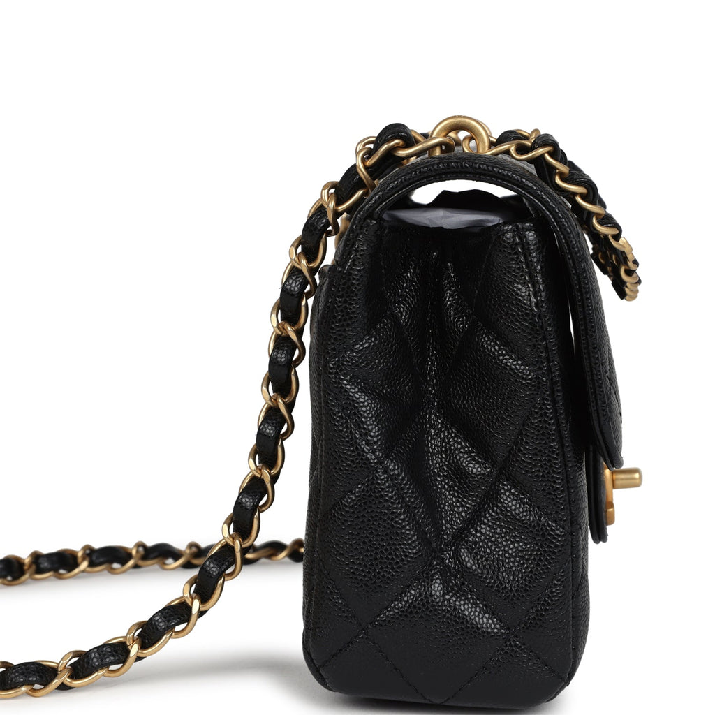 Chanel Small Top Handle Flap Bag Black Shiny Grained Calfskin Brushed Gold Hardware - Image 4