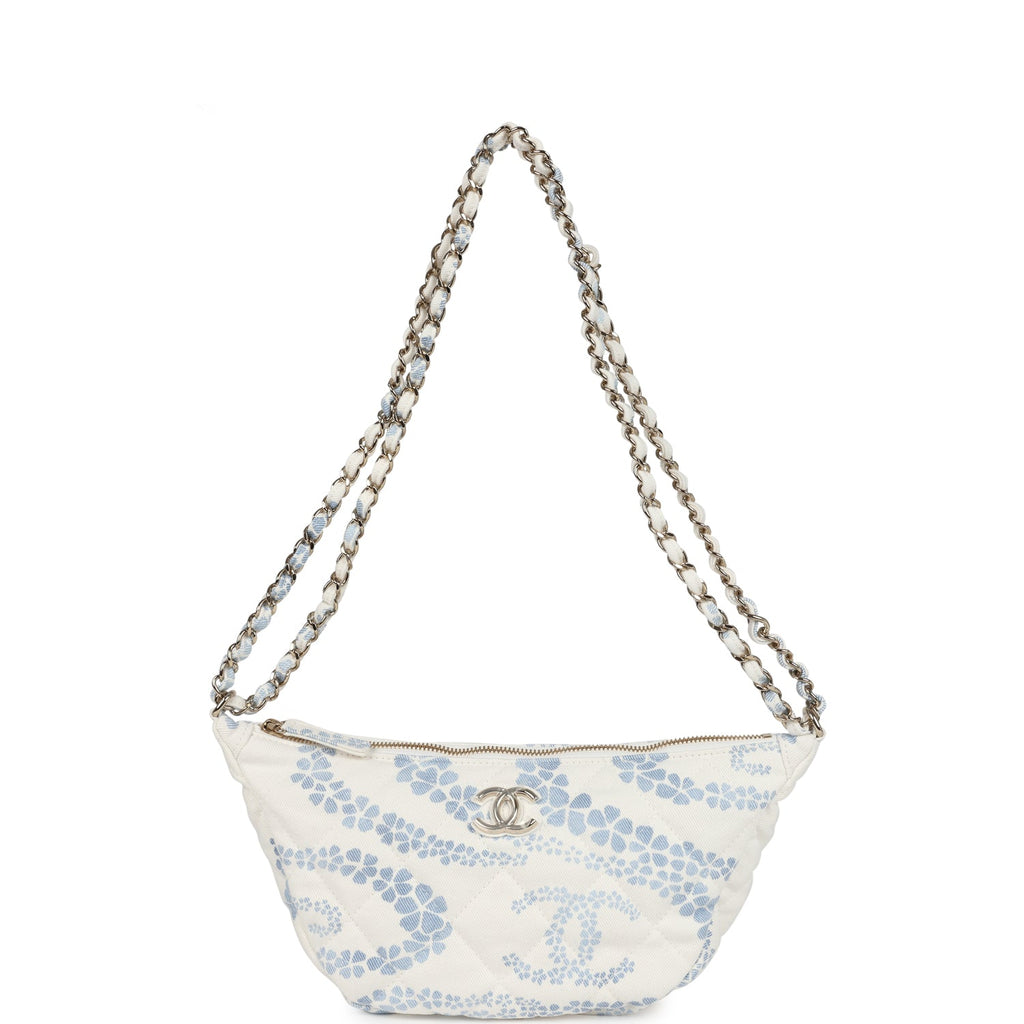 Chanel Large Coco Beach Hobo Bag in White and Blue Denim Light Gold Hardware - Image 8