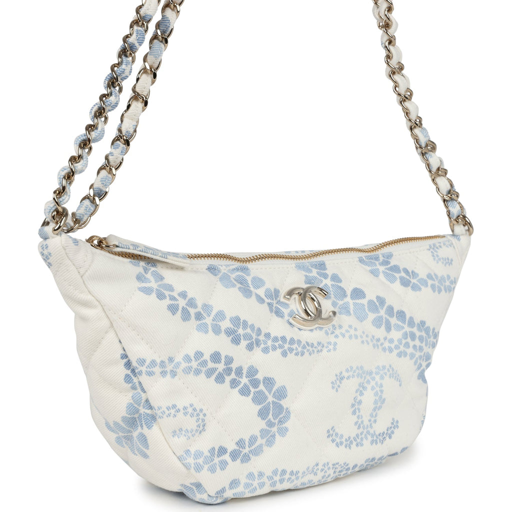 Chanel Large Coco Beach Hobo Bag in White and Blue Denim Light Gold Hardware - Image 3