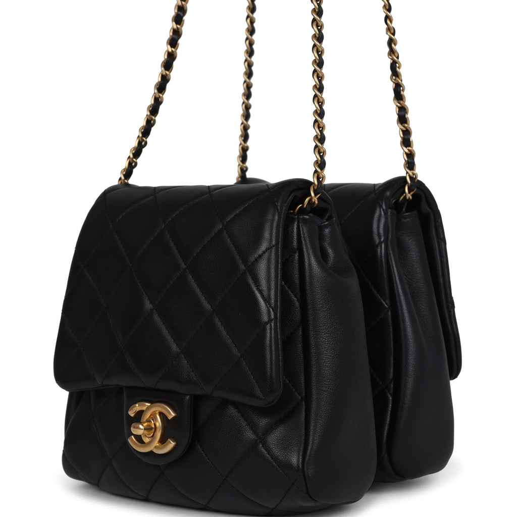 Pre-owned Chanel Twins Side Pack Black Lambskin Faux Pearls & Brushed Gold Hardware - Image 5