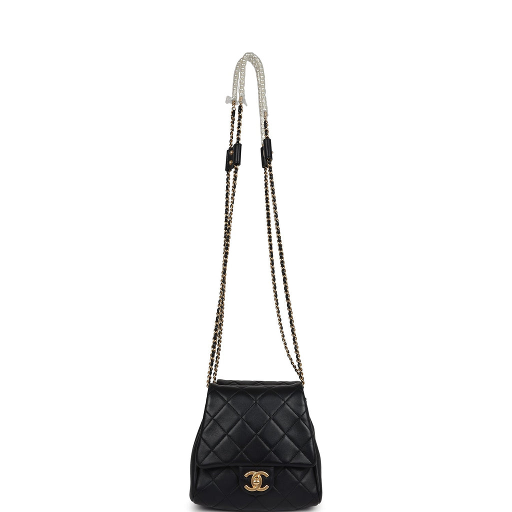 Pre-owned Chanel Twins Side Pack Black Lambskin Faux Pearls & Brushed Gold Hardware - Image 12