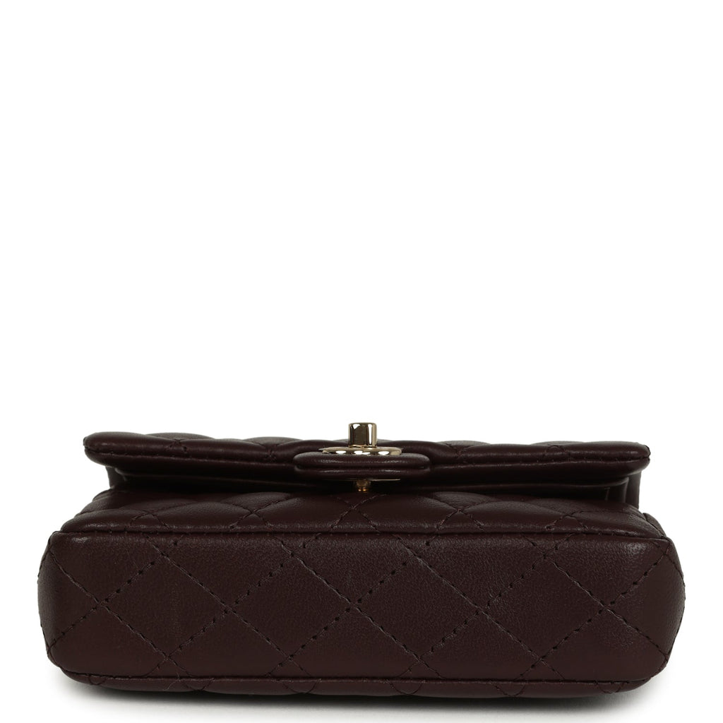 Chanel Nano Classic Double Flap Bag Charm Dark Brown Lambskin Light Gold Hardware - Image 8