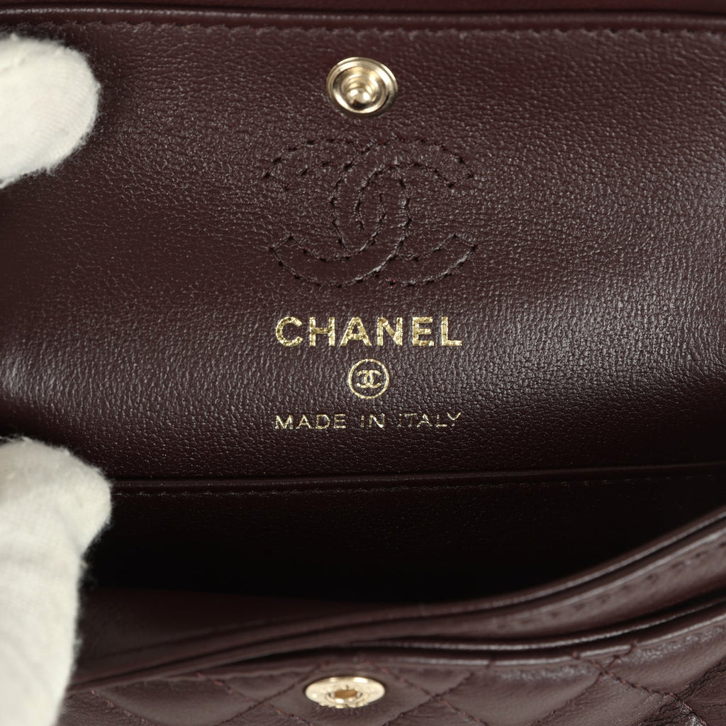 Chanel Nano Classic Double Flap Bag Charm Dark Brown Lambskin Light Gold Hardware - Image 9